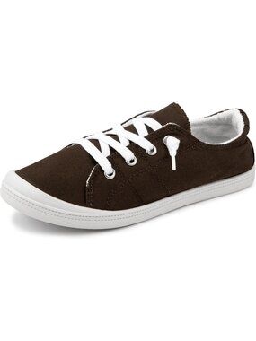 Women's Dark Brown Low Top Walking Shoes Casual Outfits Slip-On Canvas Sneakers